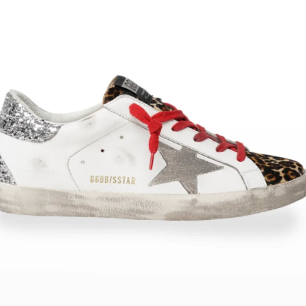 Golden Goose Superstar Leopard-Print Court Sneakers in size 37.